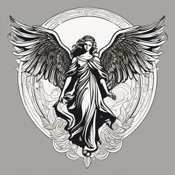 Angel of God Tattoo-Bold and symbolic tattoo featuring an angel, capturing themes of divine protection and spirituality.  simple color vector tattoo