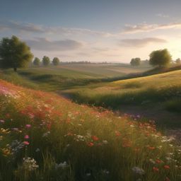 Countryside Landscape - A serene countryside landscape with a field of wildflowers  8k, hyper realistic, cinematic