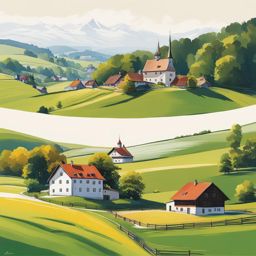 untouched toggenburg hills - sketch the untouched beauty of toggenburg hills, showcasing rolling pastures and traditional swiss architecture. 