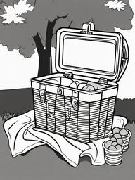 Picnic basket with a blanket spread out  simple coloring pages