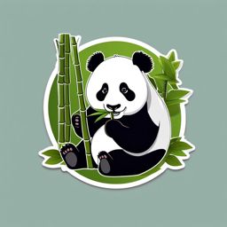 Panda with Bamboo Sticker - A panda munching on a stalk of bamboo. ,vector color sticker art,minimal