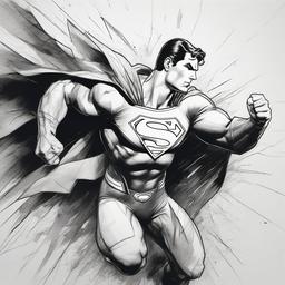 drawing of Superman breaking through a wall  minimal rough sketch scribbles,doodles,black and white