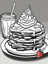 Food Coloring Pages - Waffle topped with strawberries and whipped cream  simple coloring pages