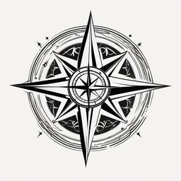 Compass Star Tattoo - Compass design with star elements.  simple vector tattoo,minimalist,white background