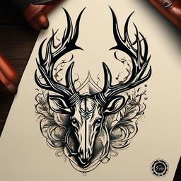 Antler Fish Hook Tattoo-Bold and dynamic tattoo featuring antlers and a fishing hook, perfect for those who enjoy hunting and fishing.  simple color vector tattoo