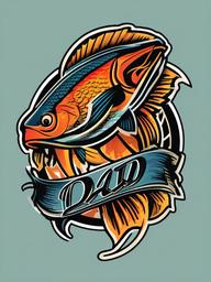 Dad Fish Tattoo-Bold and dynamic tattoo featuring the word Dad with a fish, perfect for those who want to celebrate their love for fishing and family.  simple color vector tattoo