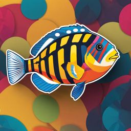 Clown Triggerfish Sticker - A colorful clown triggerfish with striking patterns, ,vector color sticker art,minimal