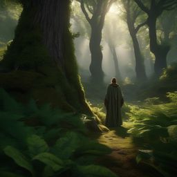 In a hidden grove, druid harnesses the power of nature to heal a corrupted forest.  8k, hyper realistic, cinematic