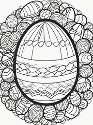 Easter Egg with Candy Coloring Pages - Egg Surrounded by Colorful Candy  minimal black outline printable sheet, coloring page