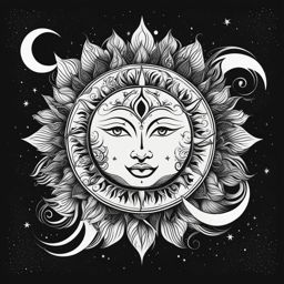 sun and moon tattoo black and white design 