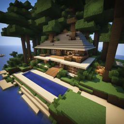 beachfront villa with a private dock and tropical gardens - minecraft house ideas minecraft block style