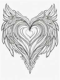 Heart with Angel Wings Coloring Pages - Hearts Paired with Angelic Wings  minimal black outline printable sheet, coloring page