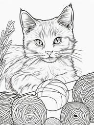 Kitty with Yarn Ball Coloring Pages - Playful Kitty Playing with Yarn  minimal black outline printable sheet, coloring page