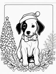 Puppy in a Santa Hat Coloring Pages - Festive Puppy Ready for Christmas  minimal black outline printable sheet, coloring page