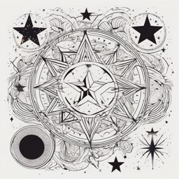 Star tattoo designs: Cosmic patterns and stars creating a celestial and timeless aesthetic.  color tattoo style, minimalist, white background