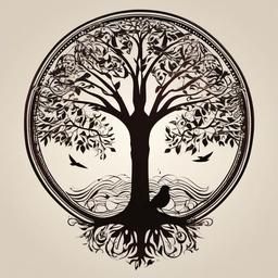 tree of life bird tattoo  simple vector color tattoo