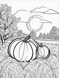 Pumpkin with Hay Bales Coloring Pages - Pumpkin Sitting on a Pile of Hay  minimal black outline printable sheet, coloring page