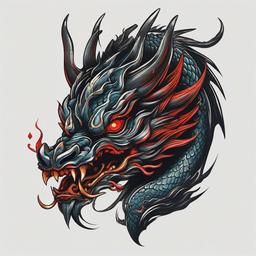 Dragon Oni Tattoo - Tattoo combining a dragon and the mythical oni creature.  simple color tattoo,minimalist,white background