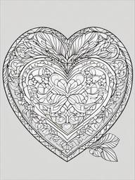 Heart Shaped Box Coloring Pages - Beautiful Gift Box Shaped Like a Heart  minimal black outline printable sheet, coloring page