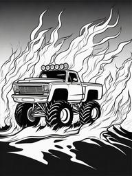 Monster Truck with Flames and Lightning Coloring Pages - Trucks Surrounded by Fire and Lightning  minimal black outline printable sheet, coloring page