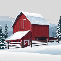 Snowy Barn clipart - Snow-covered barn in the countryside, ,vector color clipart,minimal