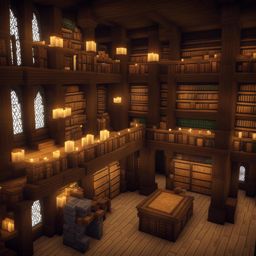 medieval library with rows of ancient books and scrolls - minecraft house design ideas minecraft block style