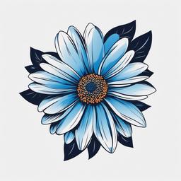 Blue Daisy Tattoo-Addition of a touch of color and creativity with a blue daisy tattoo, symbolizing uniqueness and inspiration.  simple color tattoo,minimal vector art,white background