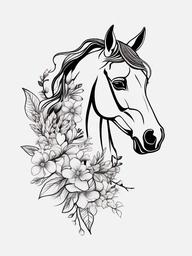 horse head tattoo with flowers  simple tattoo,minimalist,white background