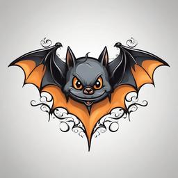 Cartoon Bat Tattoo-Whimsical and lighthearted tattoo design featuring a cartoon-style bat.  simple color tattoo,white background