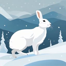 Arctic Hare Clip Art - An Arctic hare in the snowy tundra,  color vector clipart, minimal style