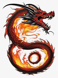 fire dragon tattoo sleeve  simple color tattoo,white background