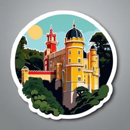 Sintra Pena Palace sticker- Romanticist castle on a hilltop in Portugal, , sticker vector art, minimalist design