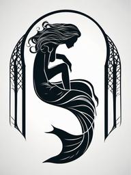 Mermaid Tattoo Silhouette - Highlight the graceful silhouette of a mermaid in a stylish and elegant tattoo.  simple vector color tattoo,minimal,white background