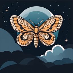 Nocturnal Moth Under the Moonlight Clip Art - Nocturnal moth in flight under the moonlight,  color vector clipart, minimal style