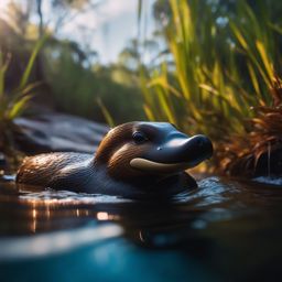 Cute Platypus Swimming in an Australian Creek 8k, cinematic, vivid colors