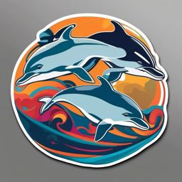 Dolphin Pod Sticker - A playful pod of dolphins swimming together, ,vector color sticker art,minimal