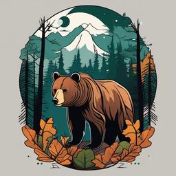 bear and forest tattoo  simple vector color tattoo