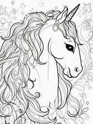 Kawaii Unicorn Coloring Pages - Colorful Unicorns with Sparkly Manes  minimal black outline printable sheet, coloring page