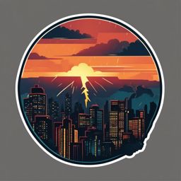 Lightning over cityscape sticker- Urban storm, , sticker vector art, minimalist design