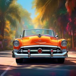 Classic Car - A classic car from the 1950s with chrome accents and a convertible top hyperrealistic, intricately detailed, color depth,splash art, concept art, mid shot, sharp focus, dramatic, 2/3 face angle, side light, colorful background