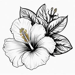 Hibiscus Flower Tattoo Stencil - Opt for precision with a hibiscus flower tattoo stencil, ensuring clean lines and accurate representation of the tropical bloom.  simple color tattoo, minimal, white background