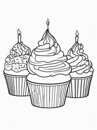 Birthday Cupcakes Coloring Pages - Sweet Cupcakes with Frosting and Sprinkles  minimal black outline printable sheet, coloring page