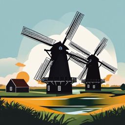 Amsterdam Windmills sticker- Classic windmills in the Dutch countryside, , sticker vector art, minimalist design