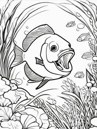 Fish Coloring Pages - Fish exploring underwater caves and plants  simple coloring pages