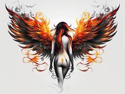 fire angel tattoo  simple color tattoo,white background