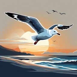 Seagull Sticker - A graceful seagull soaring through the sky. ,vector color sticker art,minimal