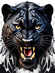 Roaring black panther portrait ink. Symbol of untamed courage.  color tattoo, white background