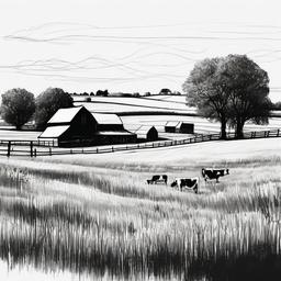 sketch of a farm  minimal rough sketch scribbles,doodles,black and white