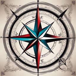 Compass rose tattoo, Tattoos featuring a compass rose design.  color, tattoo patterns, white clean background