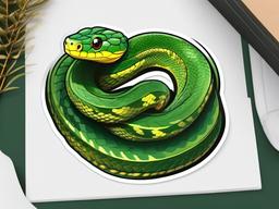 Tree Python cartoon - green, arboreal snake that coils on branches  cartoon sticker style